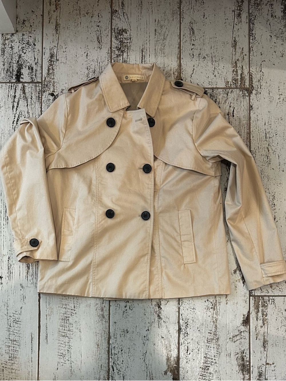 RELISHED Classic Beige Double-Breasted Cropped/Short Trench Coat Jacket - Size L